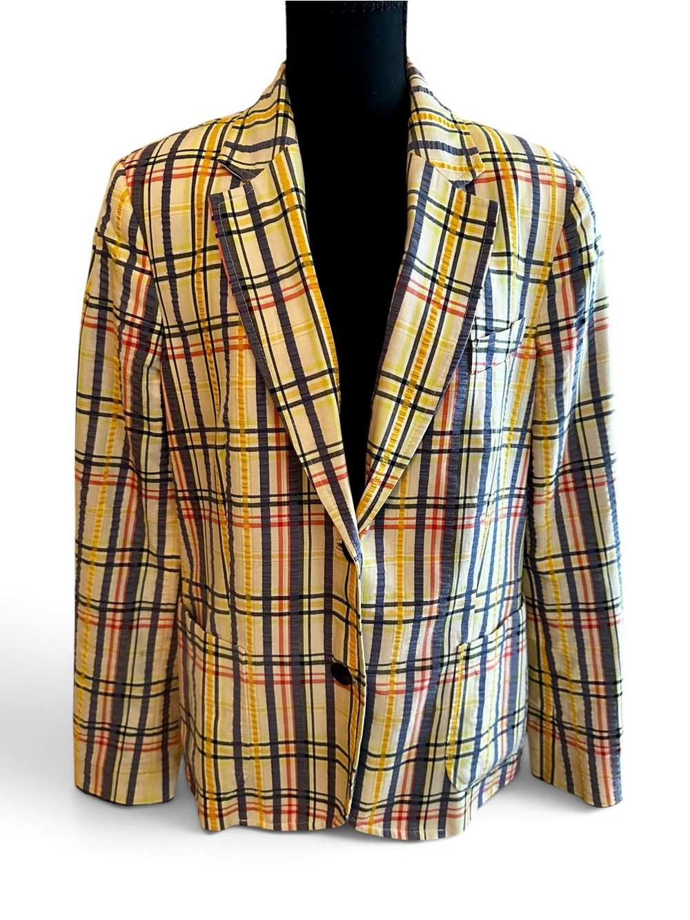 Anne Klein Plaid Seersucker Blazer Multicolor Preppy Jacket